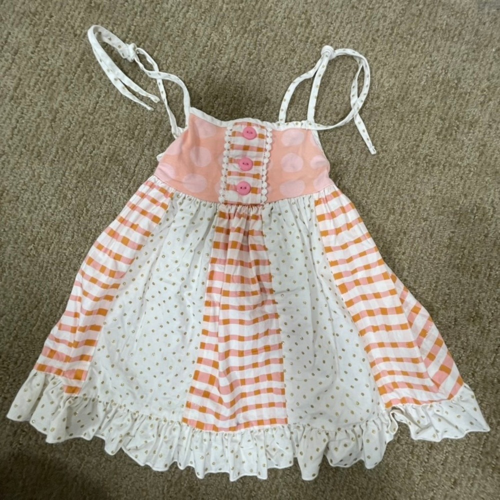 Ricrac & Ruffles Dress Kids 24M Pink Orange Gingham Polka‎ Dot Good Ruffle Hem